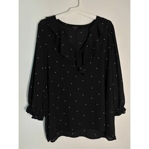 19 Cooper Black Star Print Ruffle V-Neck Blouse Plus Size 2X Long Sleeve Top